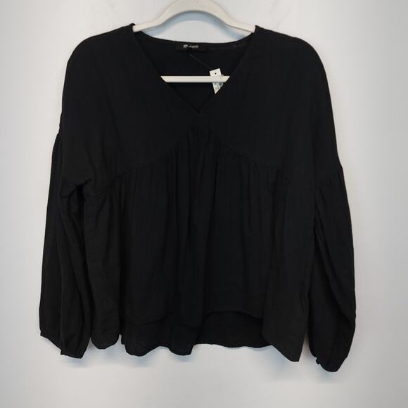 Madewell Pleated Monterey Top Size S Black Lightweight Knit Flowy 100% Cotton - Picture 6 of 16